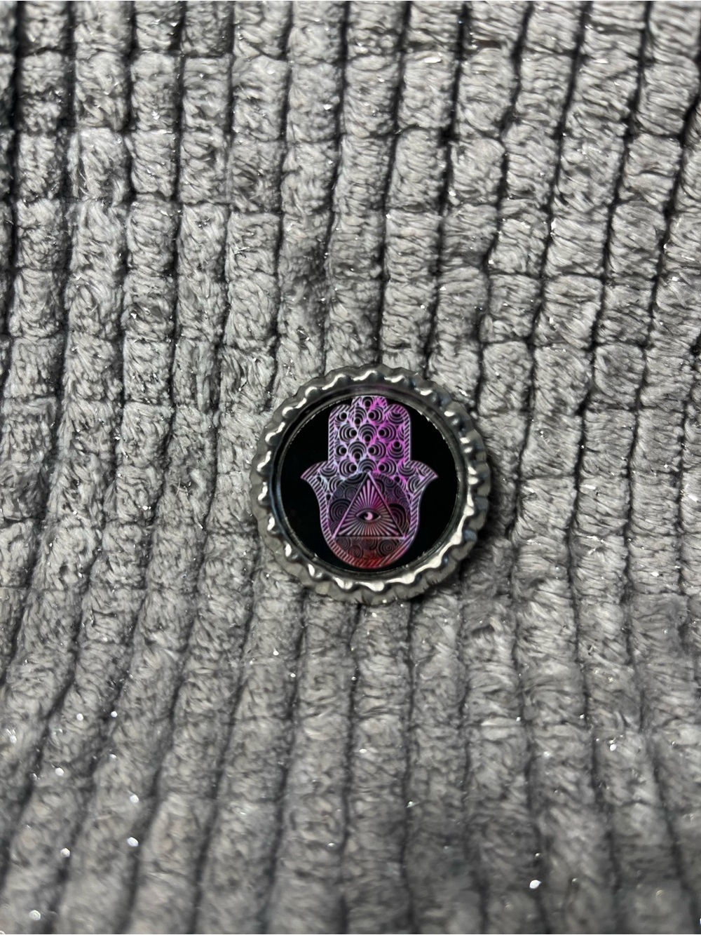 Hamsa Hand Bottle Cap magnet in Purple and Black